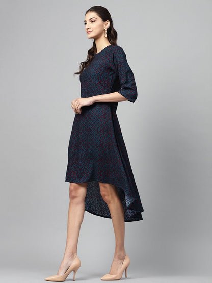 Women's Navy Geo High Low Dress