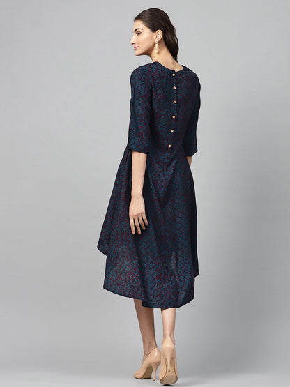 Women's Navy Geo High Low Dress