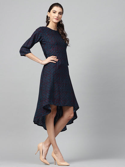 Women's Navy Geo High Low Dress