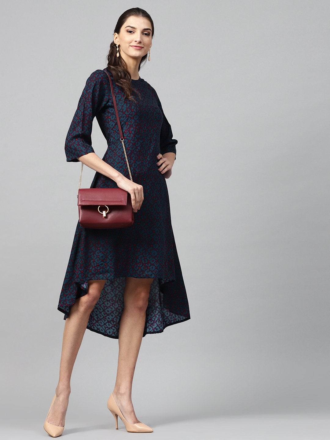 Women's Navy Geo High Low Dress