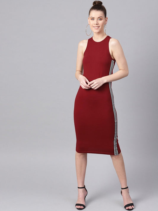 Women's Maroon Box Back Bodycon Athleisure Dress