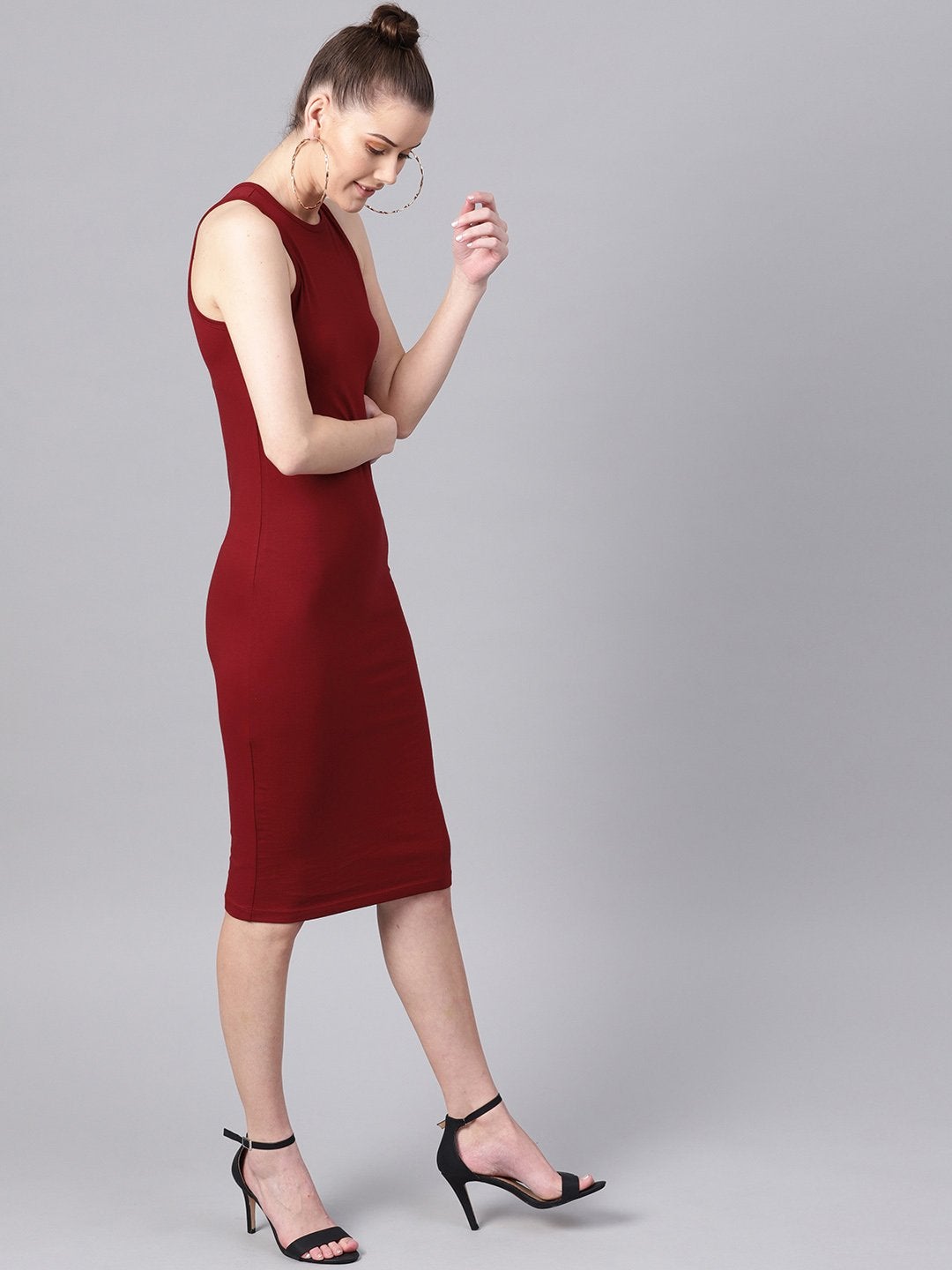 Women's Maroon Box Back Bodycon Athleisure Dress