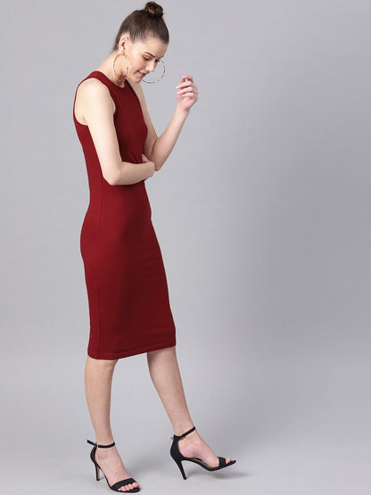 Women's Maroon Box Back Bodycon Athleisure Dress