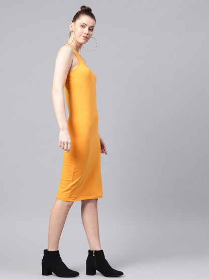 Women's Mustard Box Back Bodycon Athleisure Dress