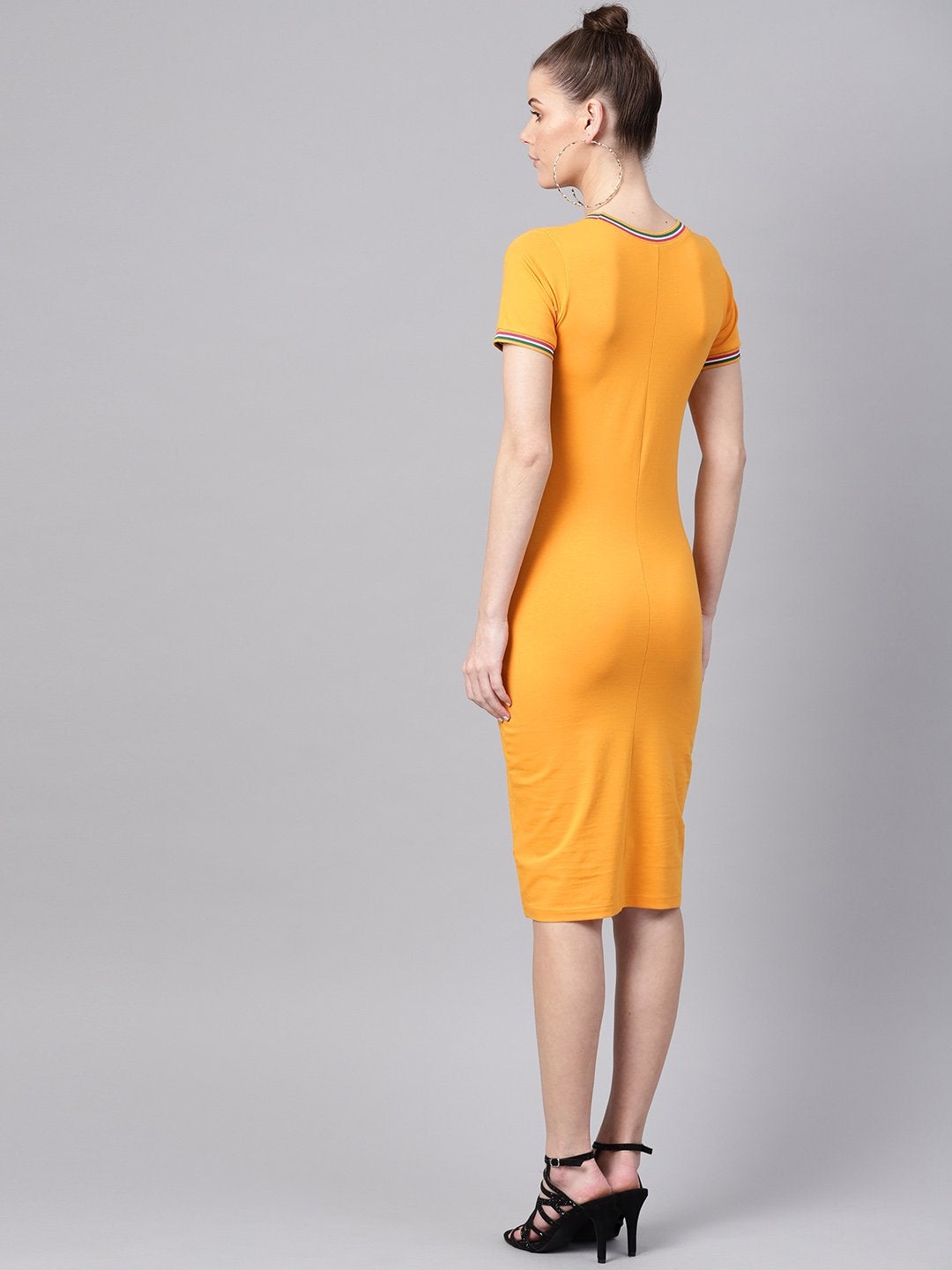 Women's Mustard Short Rib-Trim Athleisure Dress