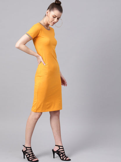 Women's Mustard Short Rib-Trim Athleisure Dress