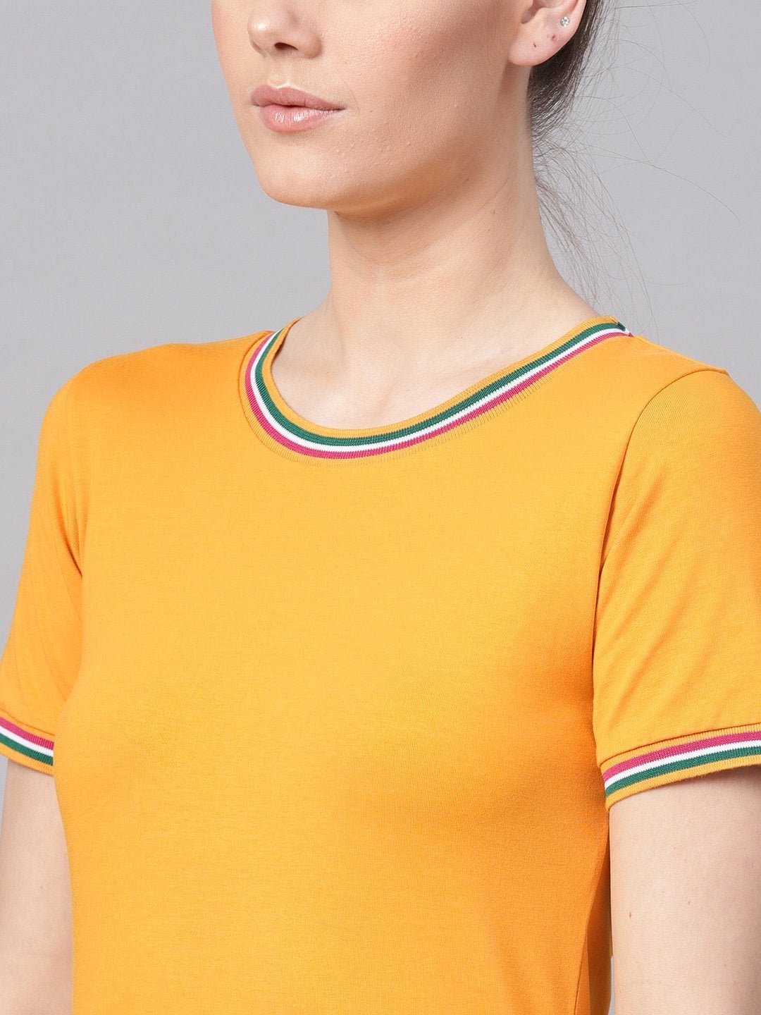 Women's Mustard Short Rib-Trim Athleisure Dress
