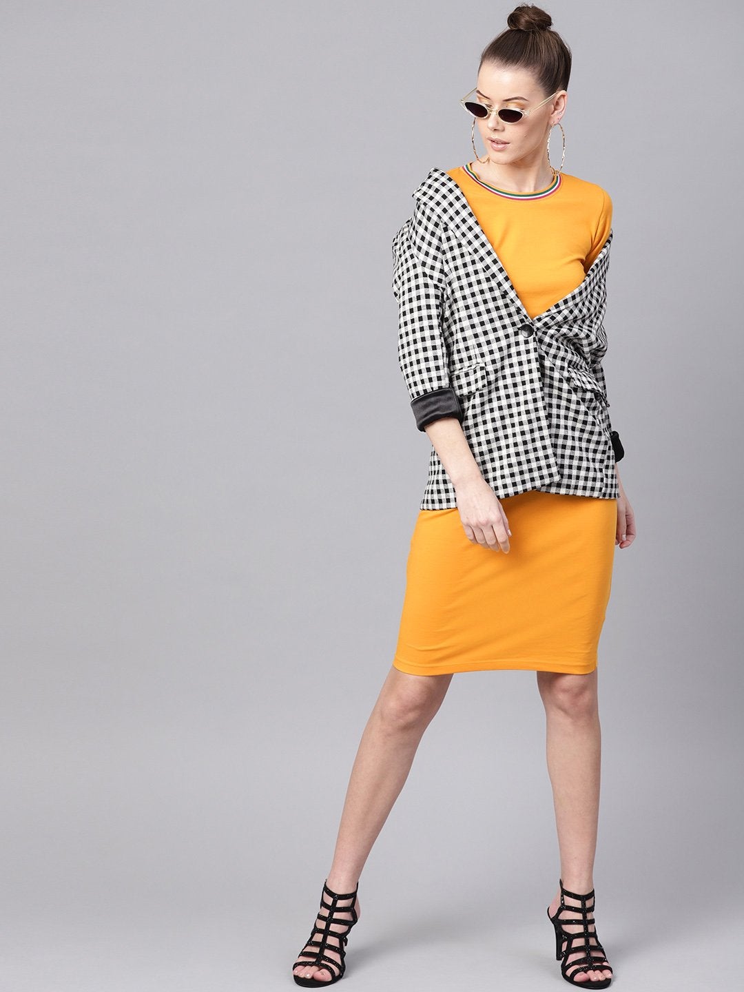 Women's Mustard Short Rib-Trim Athleisure Dress