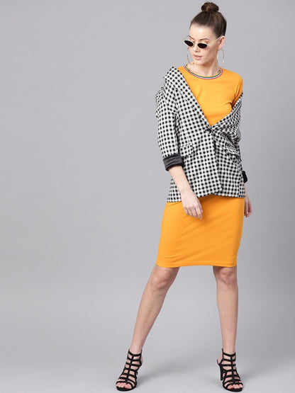 Women's Mustard Short Rib-Trim Athleisure Dress
