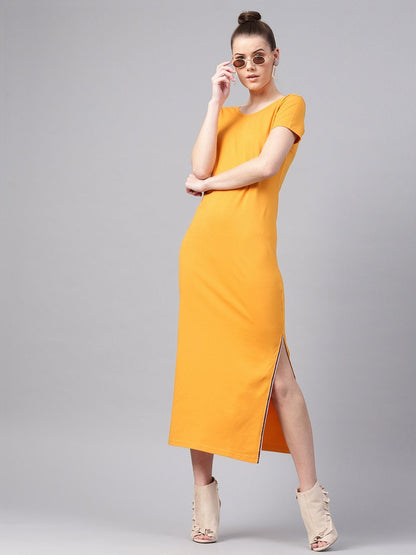 Women's Mustard Side Slit Athleisure Maxi