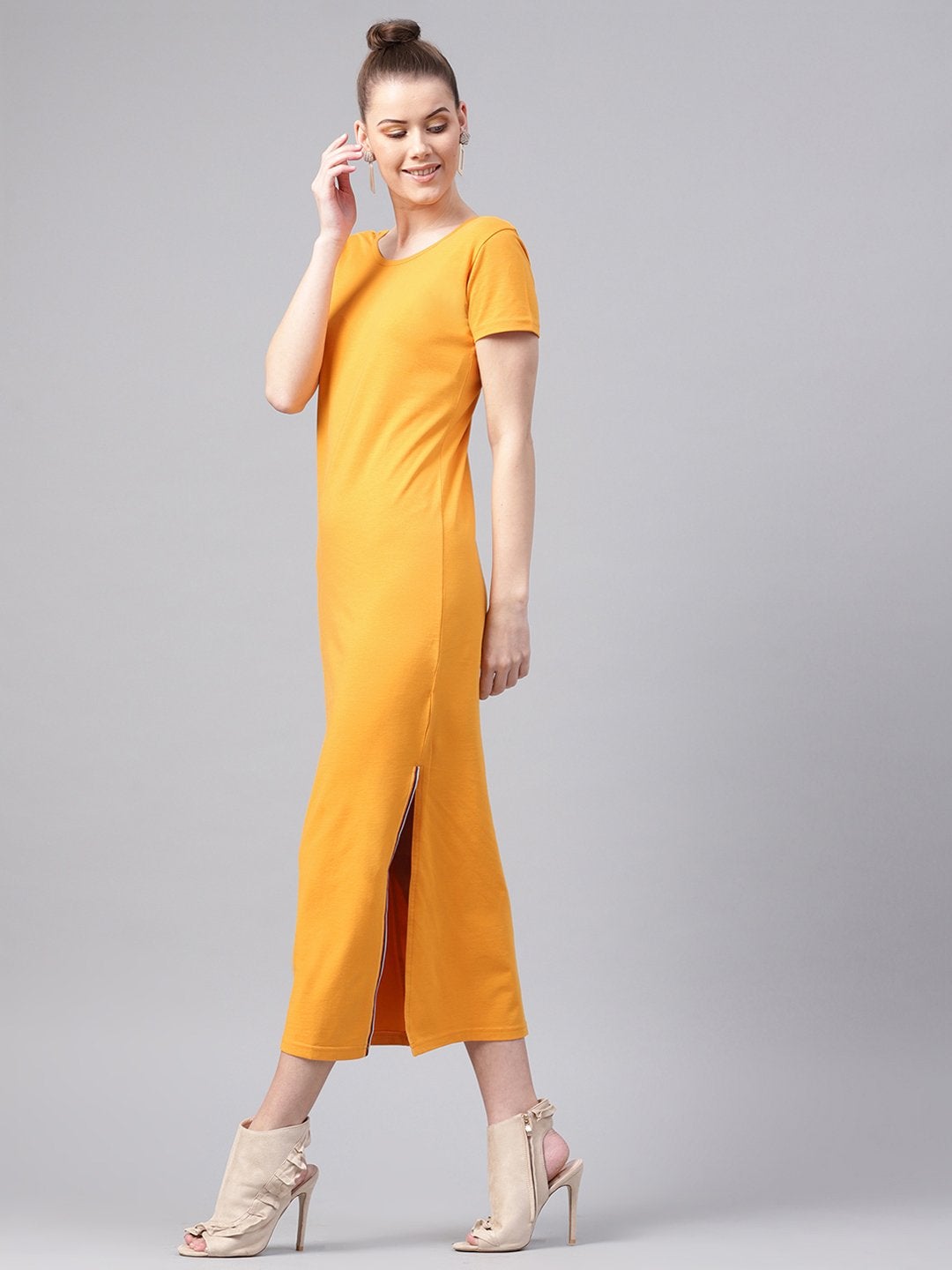 Women's Mustard Side Slit Athleisure Maxi