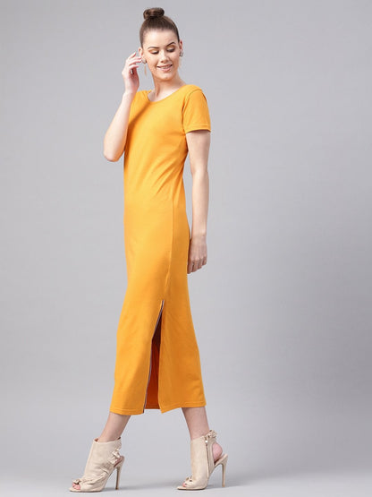 Women's Mustard Side Slit Athleisure Maxi
