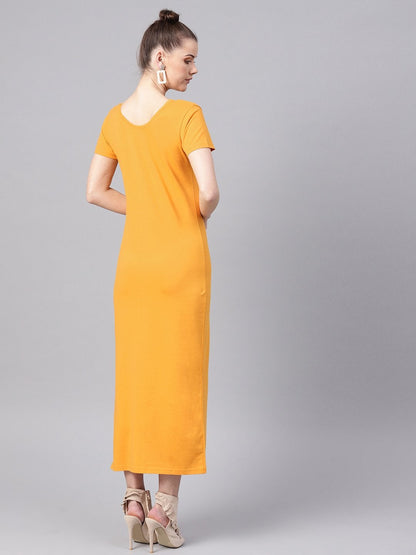 Women's Mustard Side Slit Athleisure Maxi