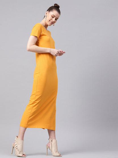 Women's Mustard Side Slit Athleisure Maxi
