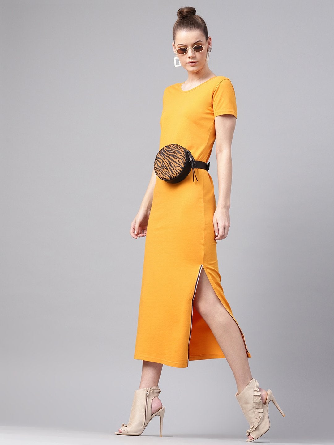 Women's Mustard Side Slit Athleisure Maxi