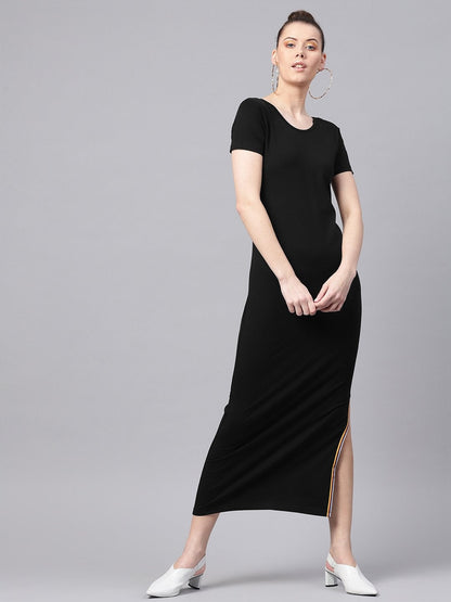 Women's Black Side Slit Athleisure Maxi
