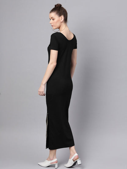 Women's Black Side Slit Athleisure Maxi