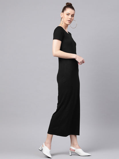 Women's Black Side Slit Athleisure Maxi