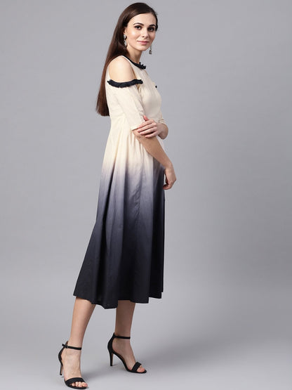 Women's White & Black Ombre Cold Shoulder Maxi