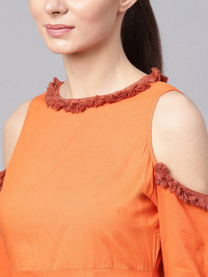 Women's Orange & Brown Ombre Cold Shoulder Maxi