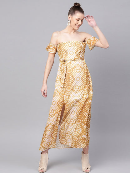 Women's Mustard & White Tube Maxi With Sleeves