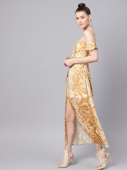 Women's Mustard & White Tube Maxi With Sleeves