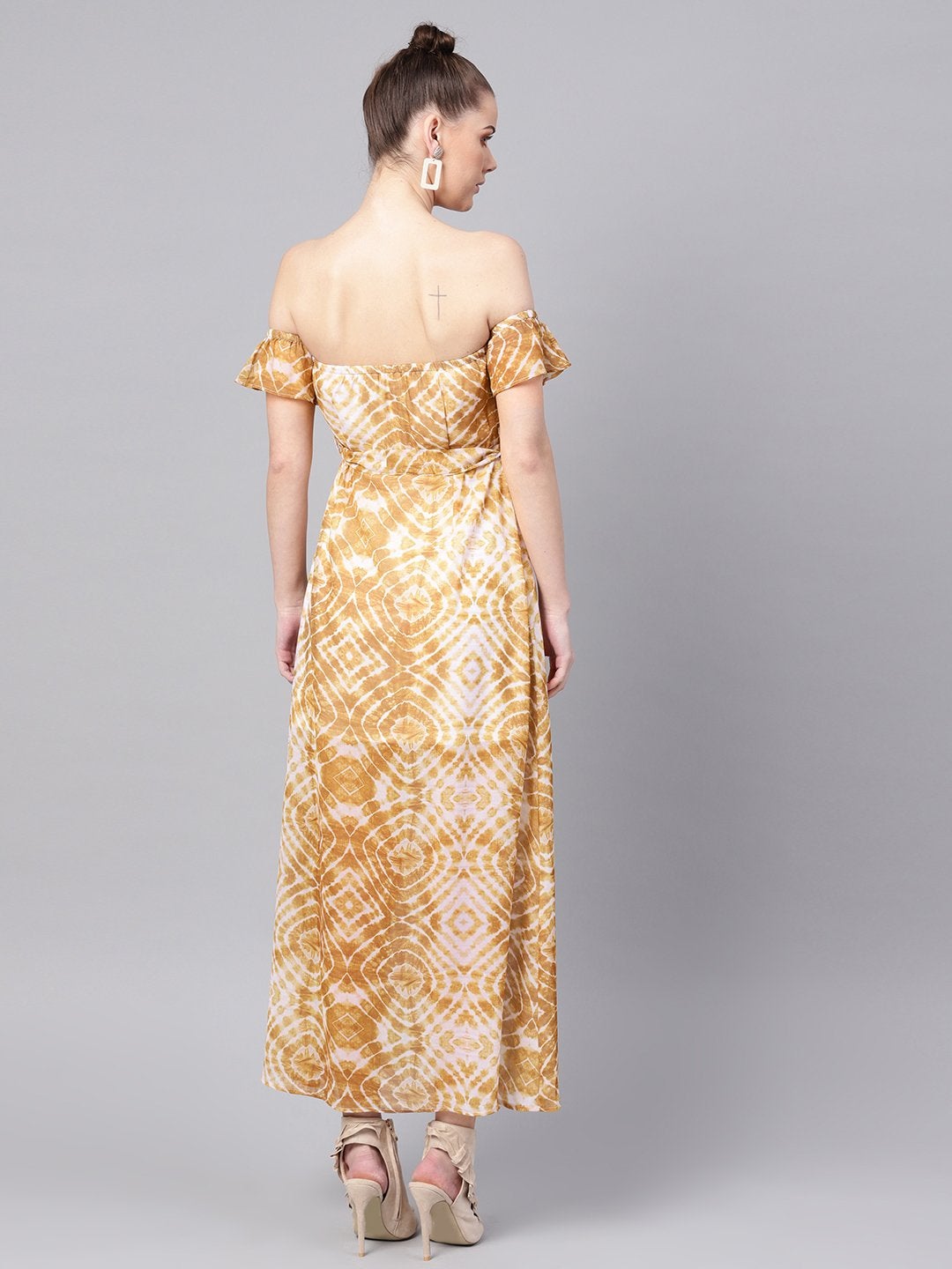 Women's Mustard & White Tube Maxi With Sleeves