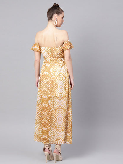 Women's Mustard & White Tube Maxi With Sleeves