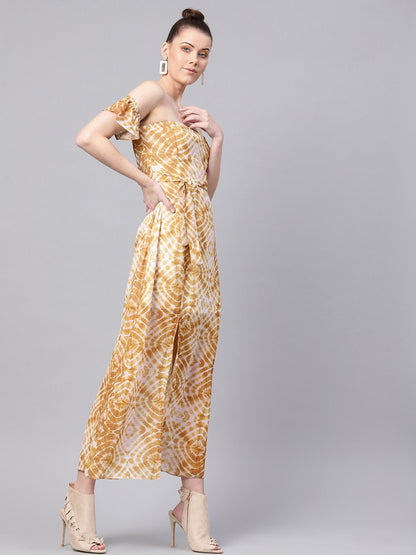 Women's Mustard & White Tube Maxi With Sleeves