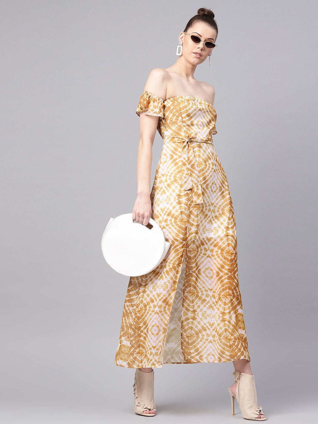 Women's Mustard & White Tube Maxi With Sleeves