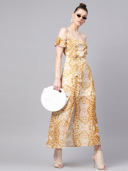 Women's Mustard & White Tube Maxi With Sleeves