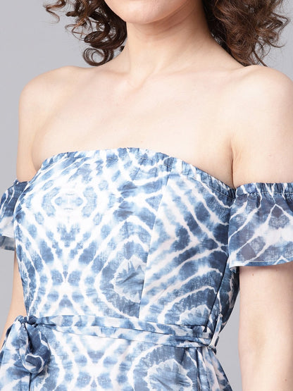 Women's Blue & White Tube Maxi With Sleeves