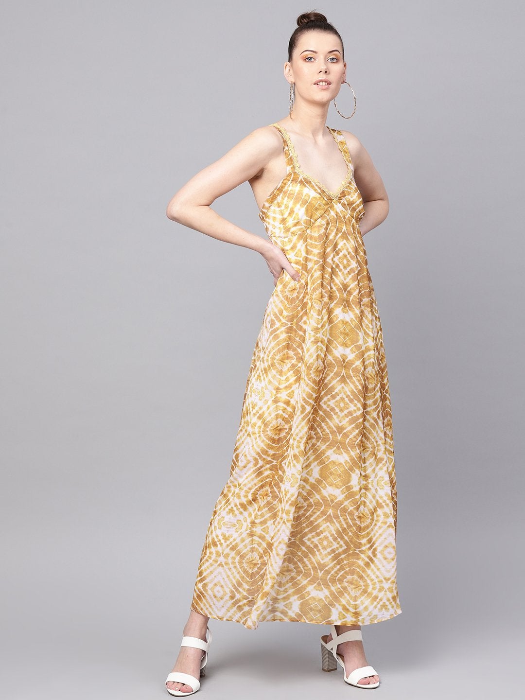 Women's Mustard & White Strappy Maxi