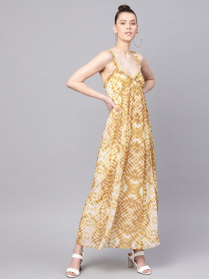 Women's Mustard & White Strappy Maxi