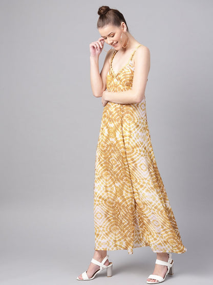 Women's Mustard & White Strappy Maxi