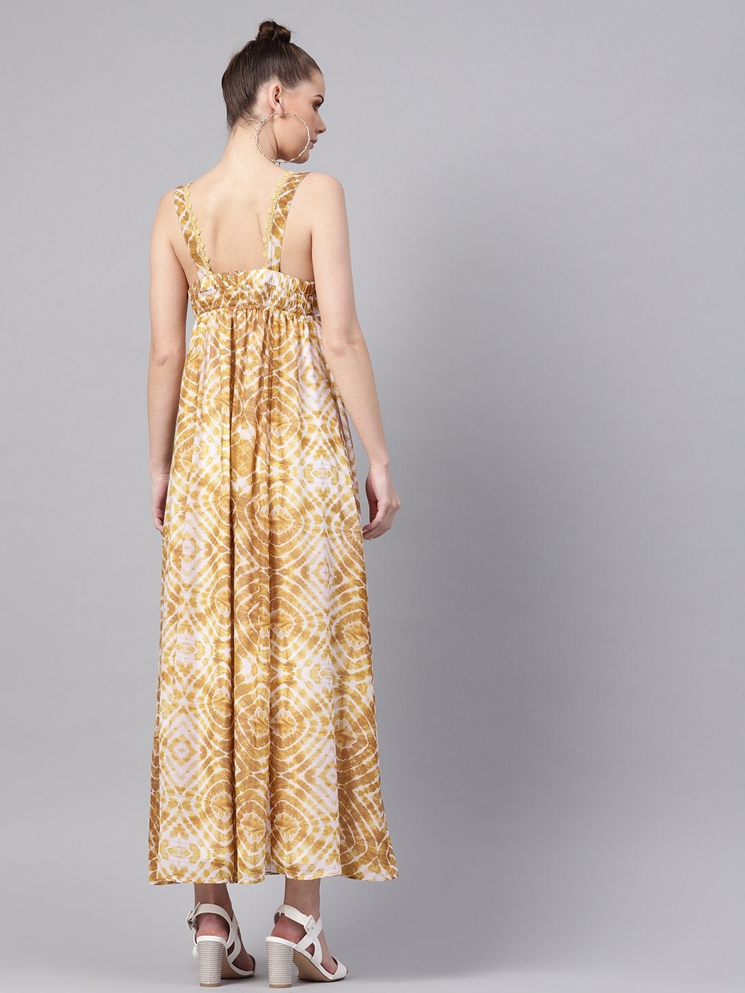 Women's Mustard & White Strappy Maxi