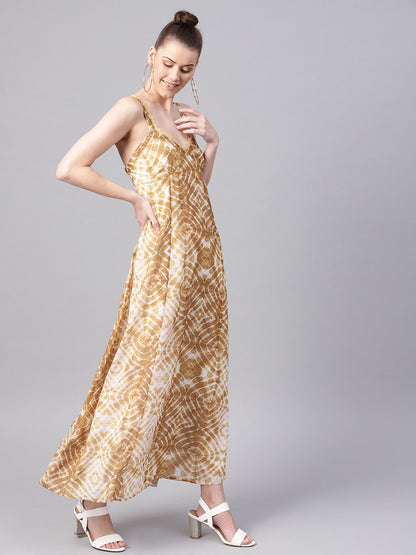 Women's Mustard & White Strappy Maxi