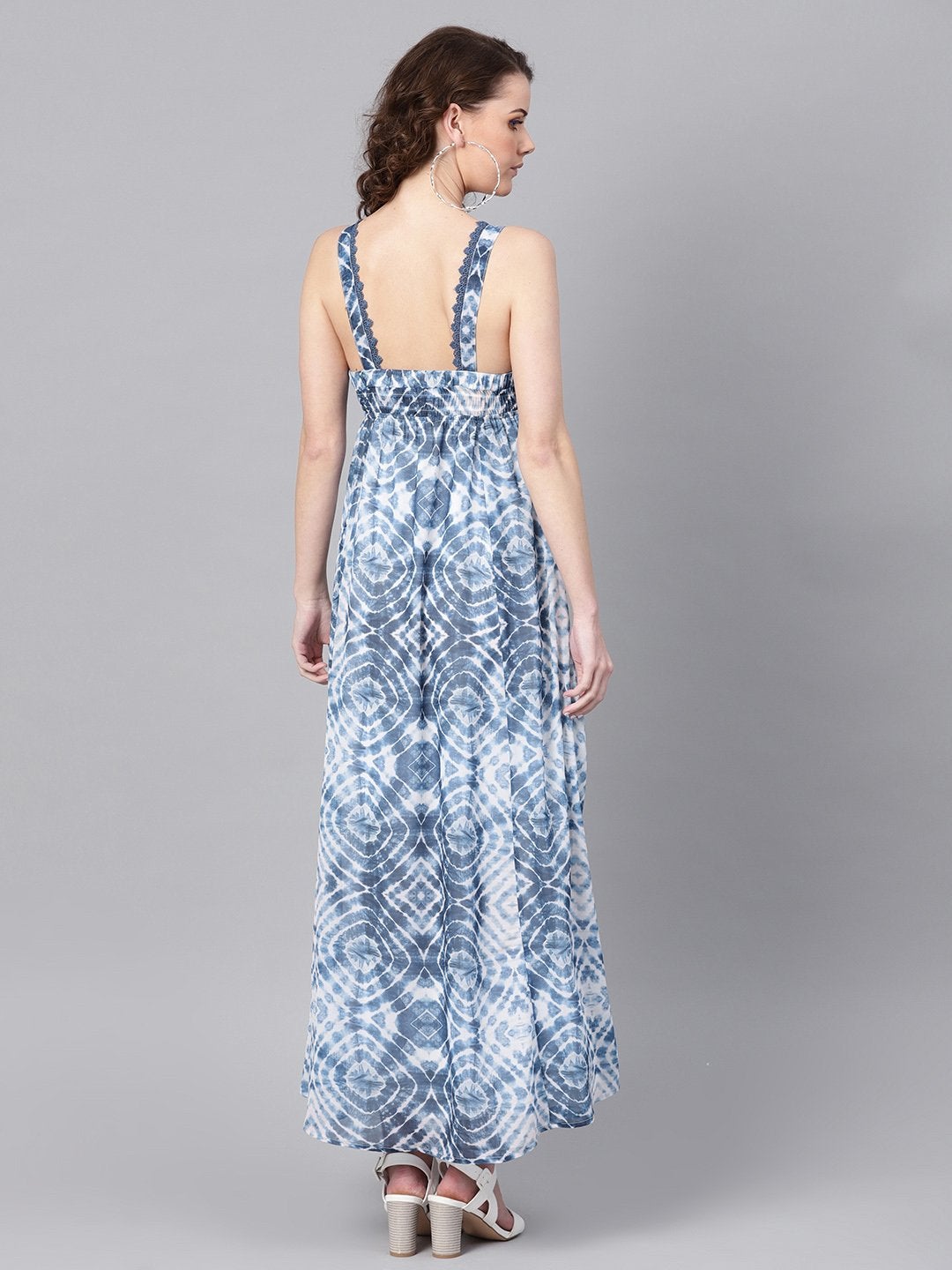Women's Blue & White Strappy Maxi