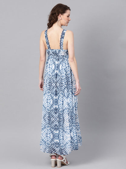 Women's Blue & White Strappy Maxi