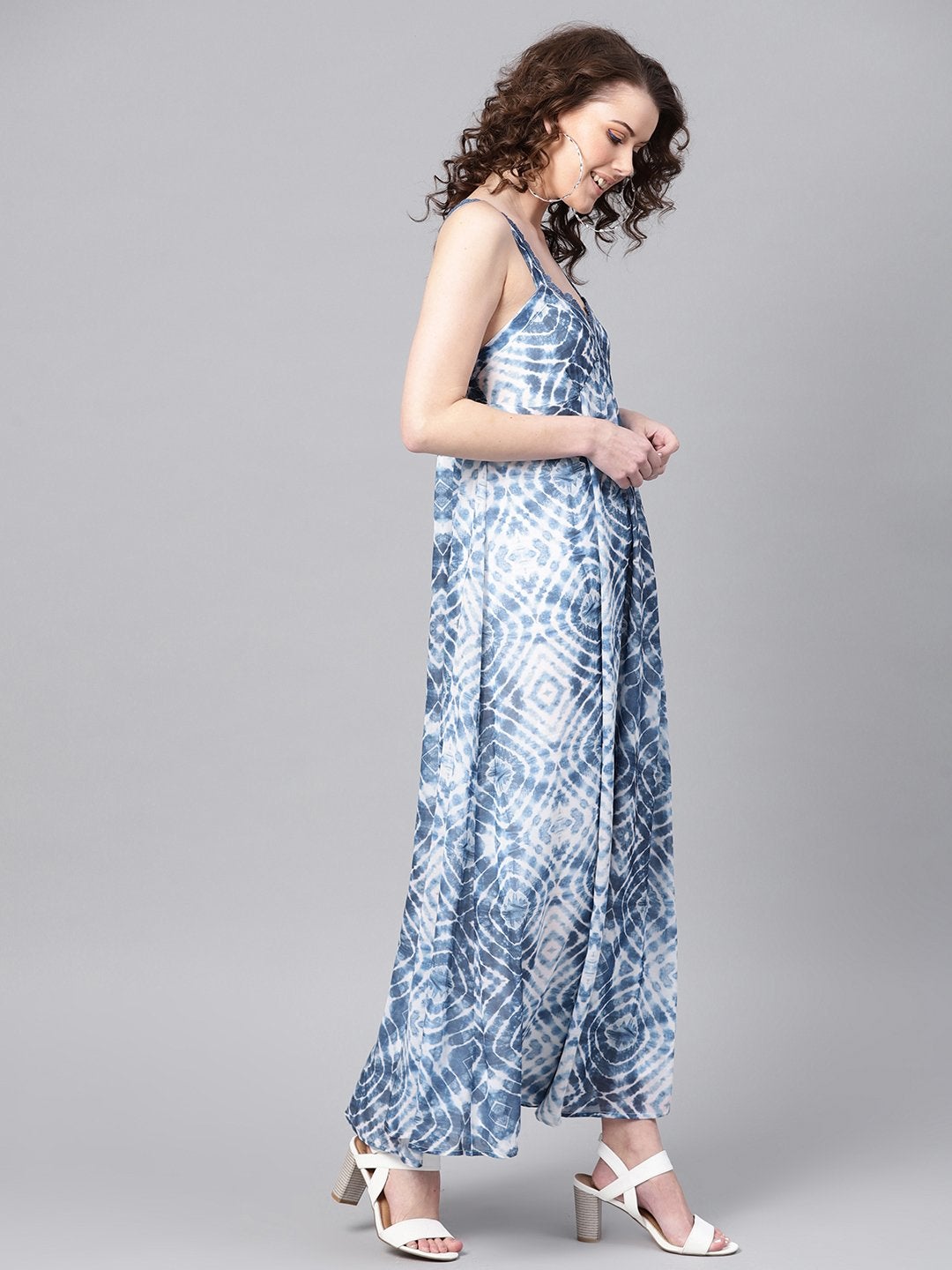 Women's Blue & White Strappy Maxi