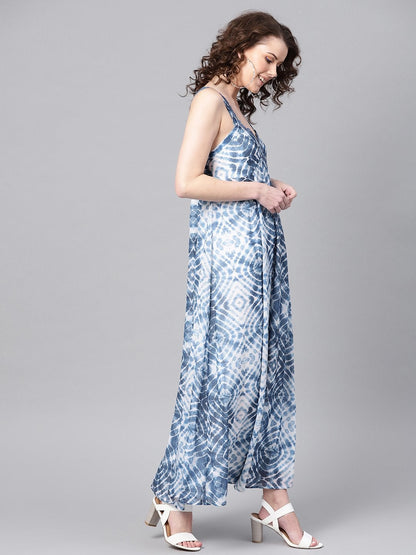 Women's Blue & White Strappy Maxi