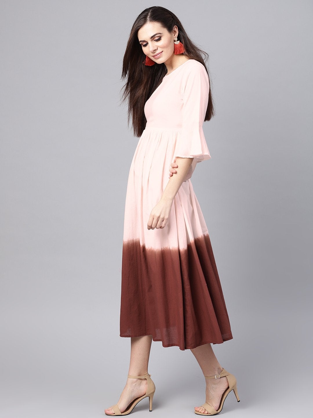 Women's Brown & Off White Ombre Maxi
