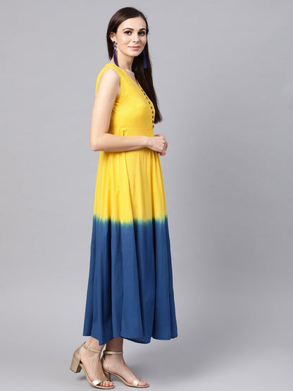 Women's Yellow & Navy Ombre Flared Maxi