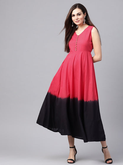Women's Red & Black Ombre Flared Maxi