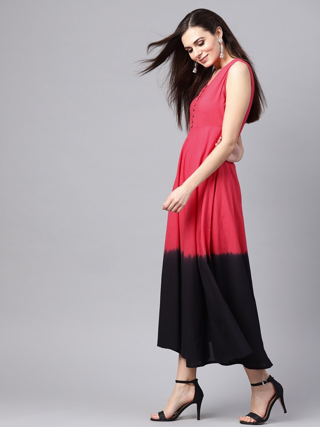 Women's Red & Black Ombre Flared Maxi