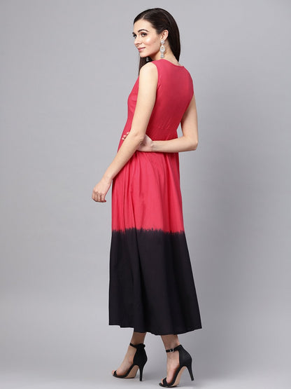 Women's Red & Black Ombre Flared Maxi