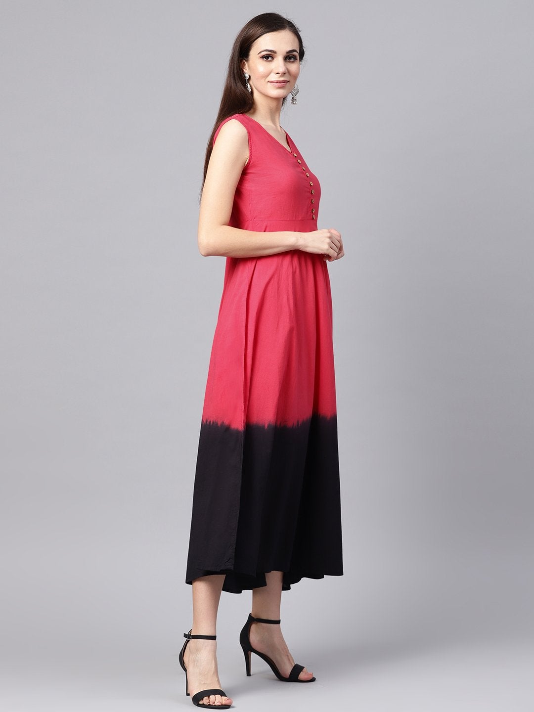 Women's Red & Black Ombre Flared Maxi
