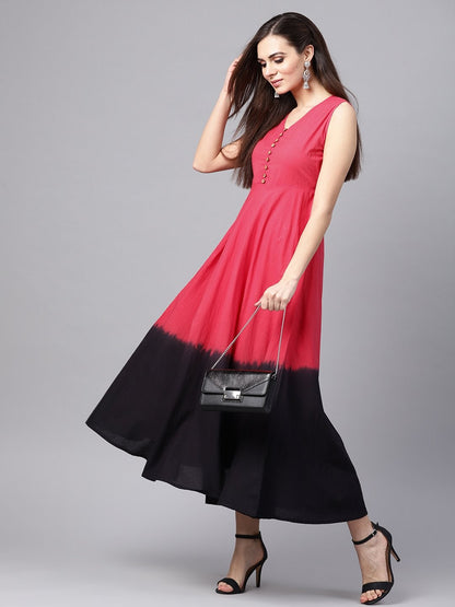 Women's Red & Black Ombre Flared Maxi