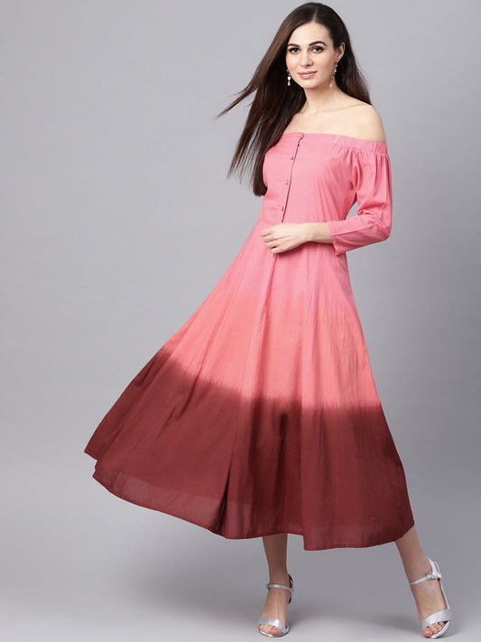Women's Pink Ombre Off Shoulder Maxi