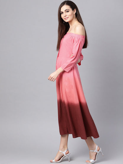 Women's Pink Ombre Off Shoulder Maxi